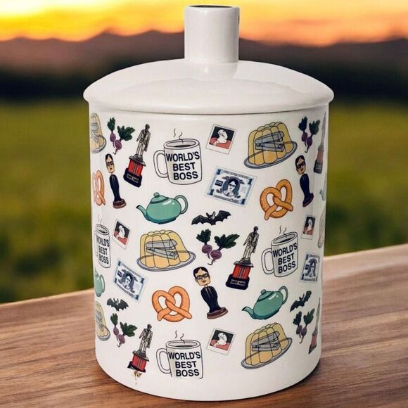 NWT NBC The Office World's Best Boss Large 10" White Ceramic Canister Jar w/ Lid - Picture 5 of 16